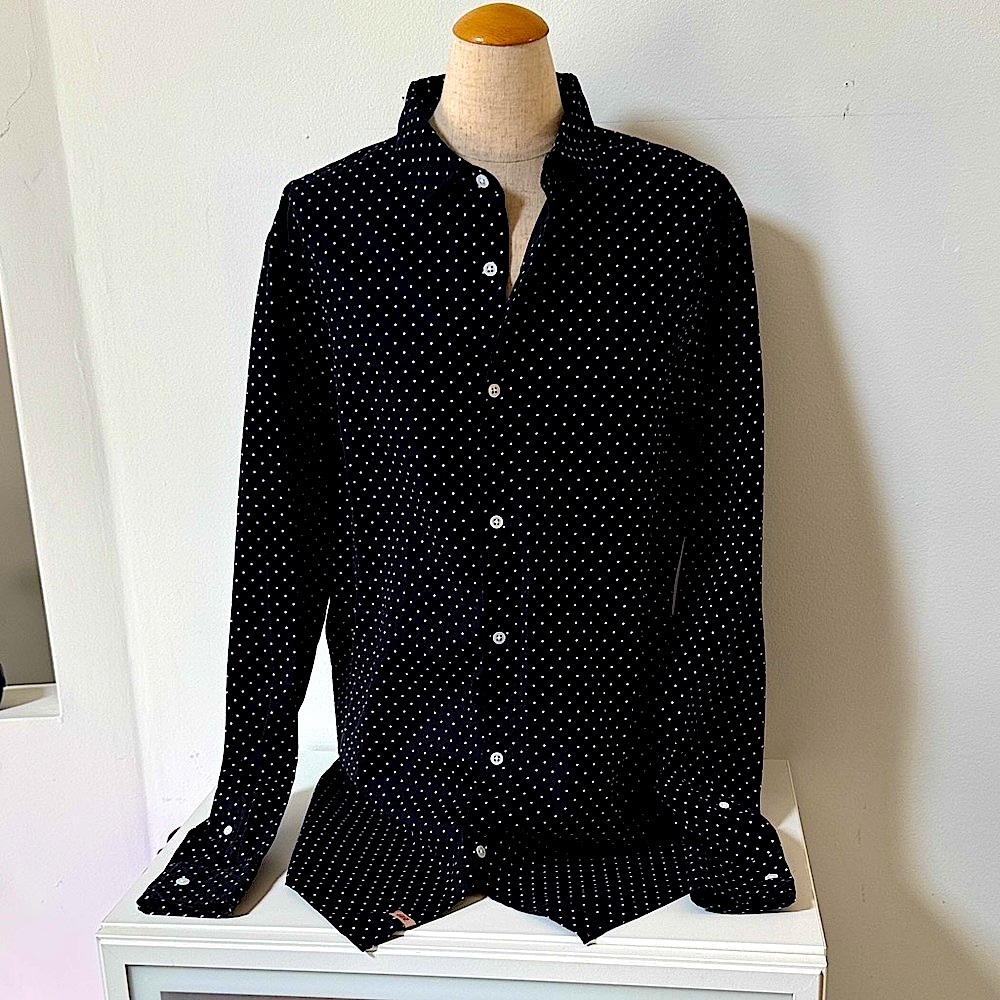 NWT!! Men's Banana Republic Heritage Collection Black Polka Dot Shirt Sz- L/Tall